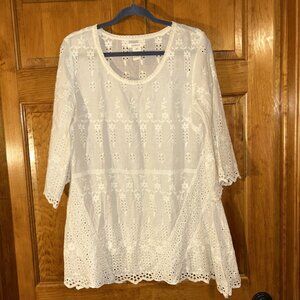 Sundance Women’s White Embroidered Eyelet Boho Pullover Top Sz Med-EUC